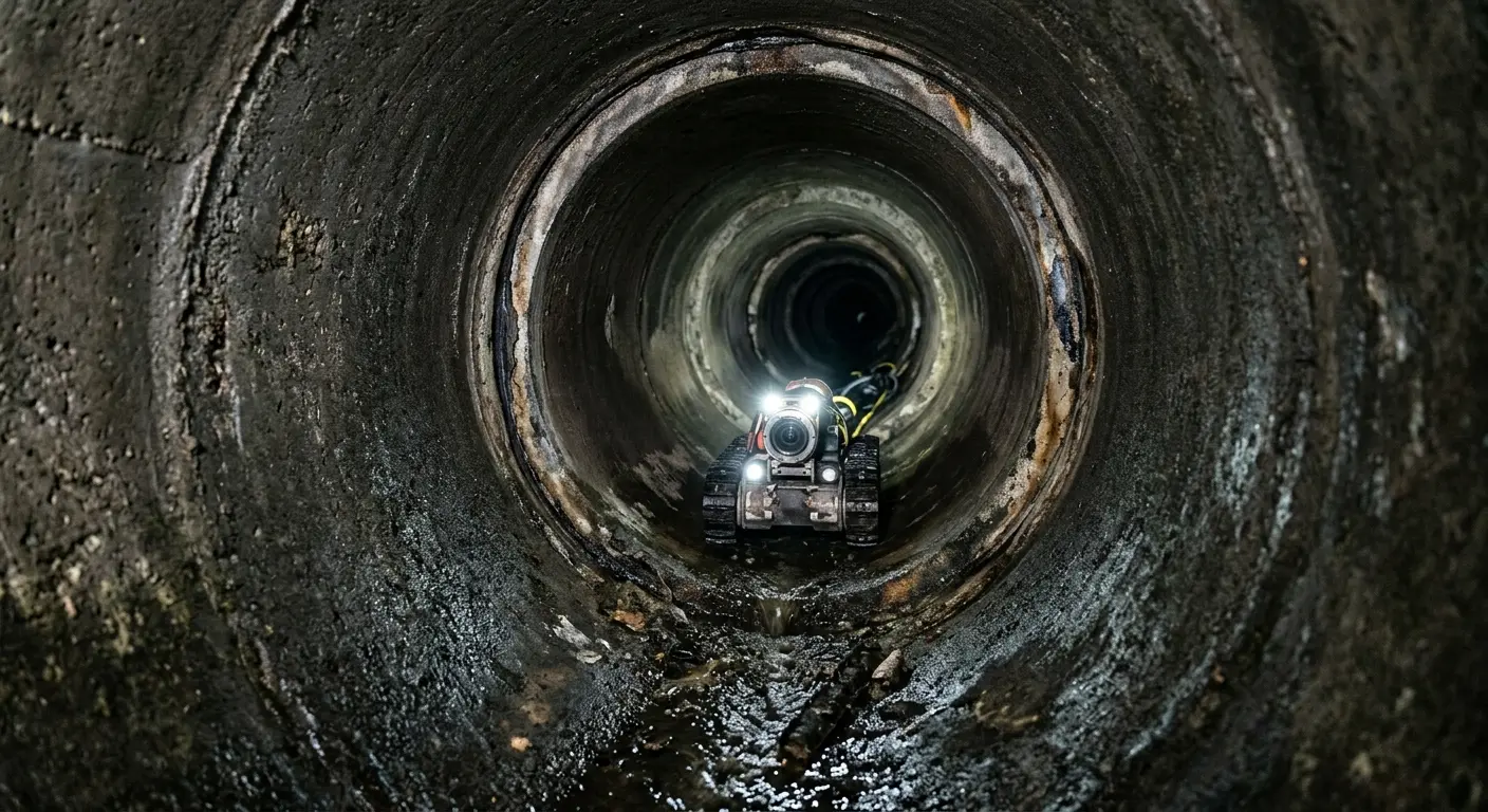 Robotic sewer camera inspecting pipe interior for Sewer Line Cleaning in Cotati